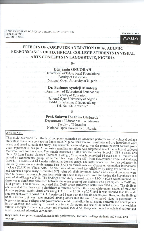 (PDF) Effect of Computer Animation on Academic Performance of Technical ...