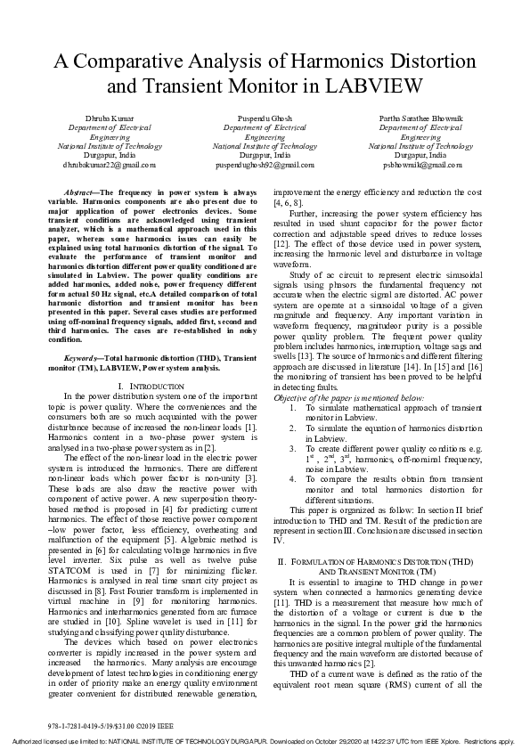 (PDF) A Comparative Analysis of Harmonics Distortion and Transient ...