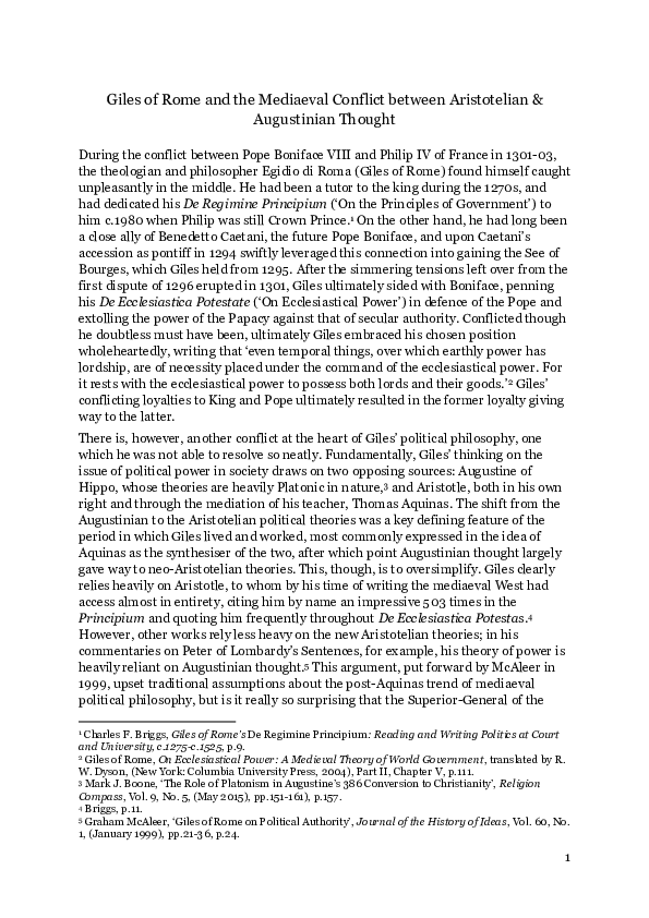 (PDF) Giles of Rome and the Mediaeval Conflict between Aristotelian ...