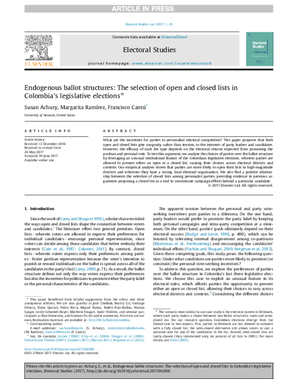 (PDF) Endogenous ballot structures: The selection of open and closed ...