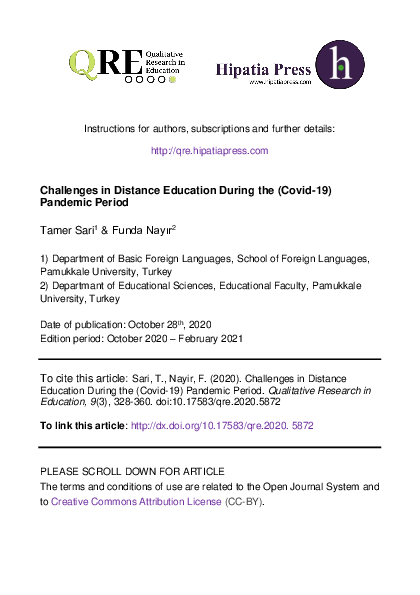 (PDF) Challenges in Distance Education During the (Covid-19) Pandemic ...