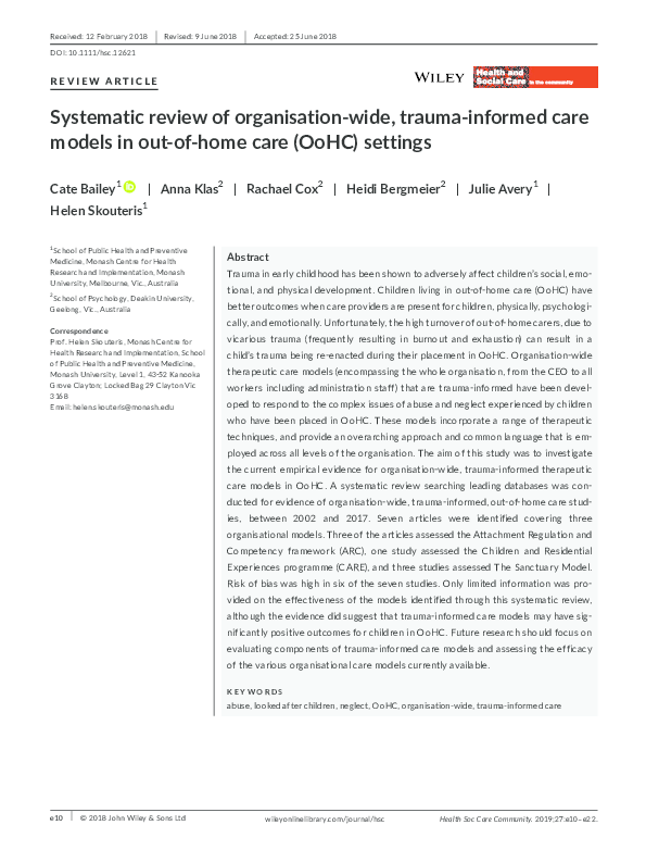 (PDF) Systematic review of organisation-wide, trauma-informed care ...