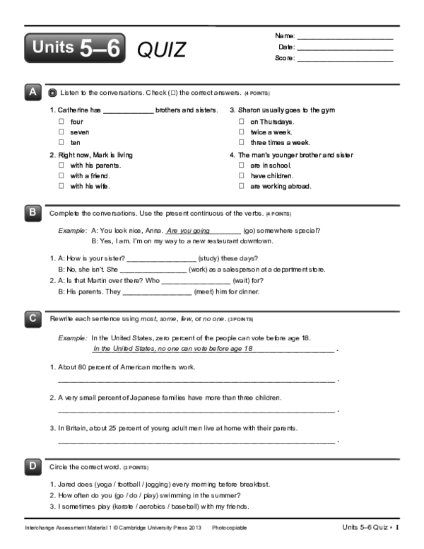 (DOC) Units 56 QUIZ Listen to the conversations. Check ( F 0 5 0 ) the