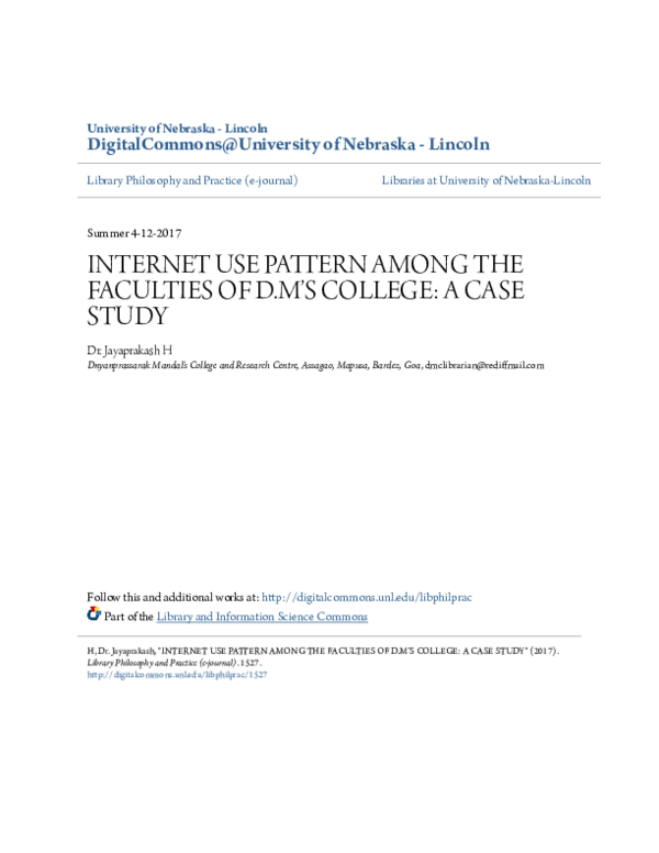 (PDF) Internet Use Pattern Among the Faculties of D.M's College: A Case ...