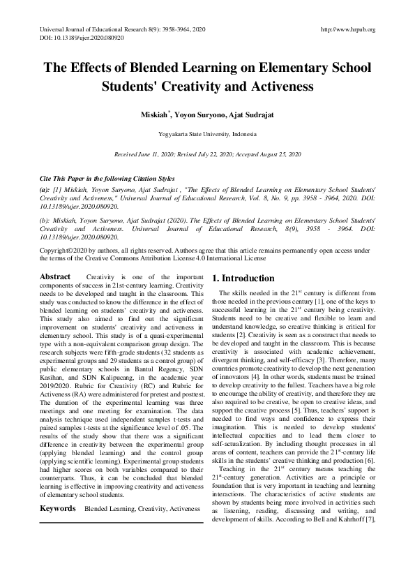 (PDF) The Effects of Blended Learning on Elementary School Students ...