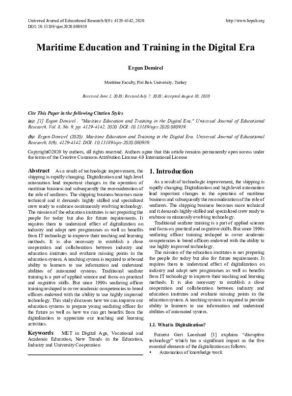 (PDF) Maritime Education and Training in the Digital Era