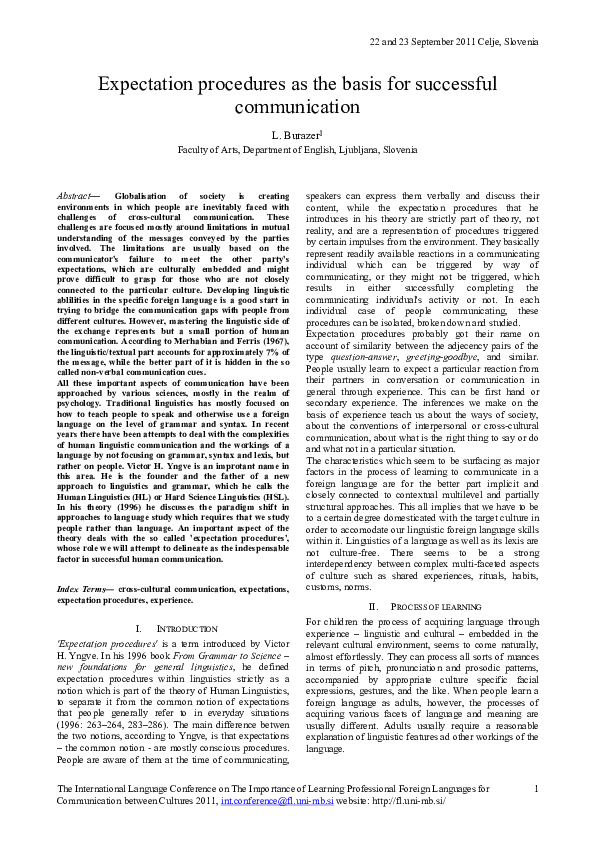 (PDF) Expectation procedures as the basis for successful communication