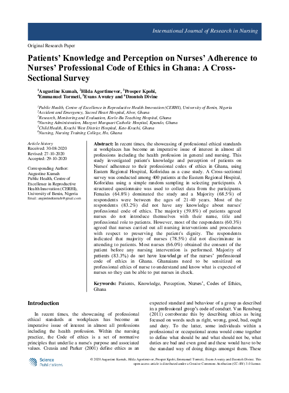 (PDF) Patients' Knowledge and Perception on Nurses' Adherence to Nurses ...