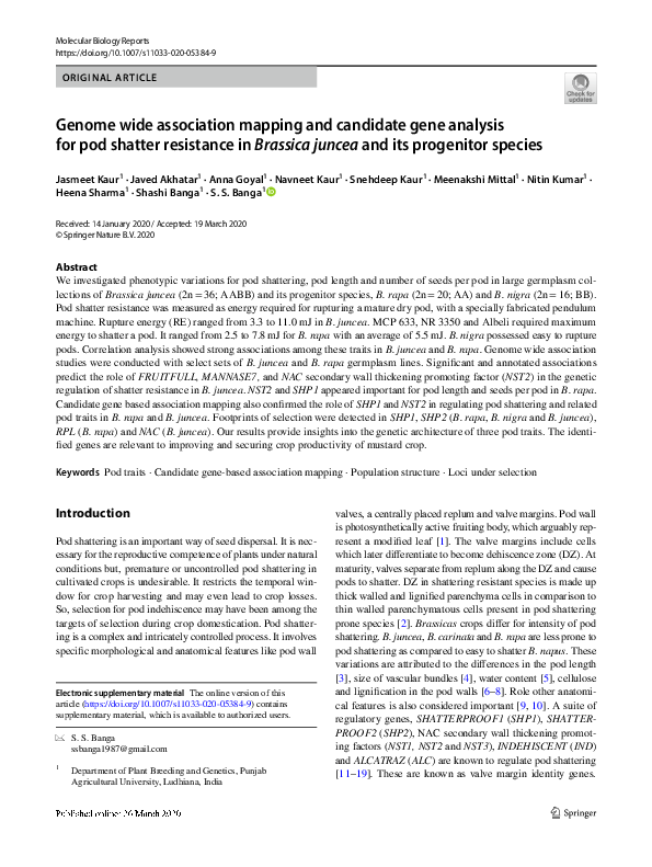 (PDF) Genome wide association mapping and candidate gene analysis for ...