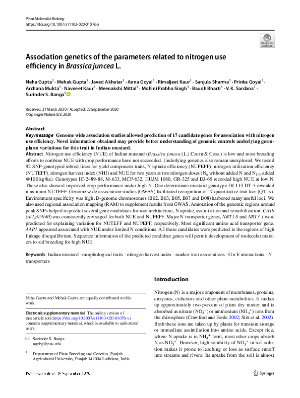 (PDF) Association genetics of the parameters related to nitrogen use ...