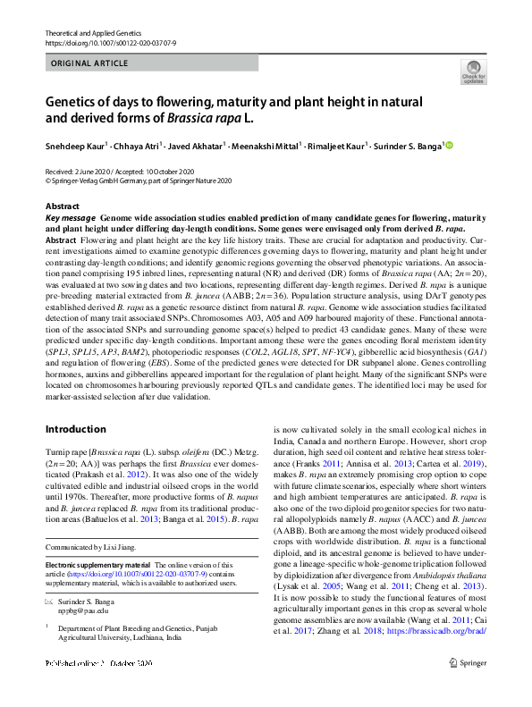 (PDF) Genetics of days to flowering, maturity and plant height in ...