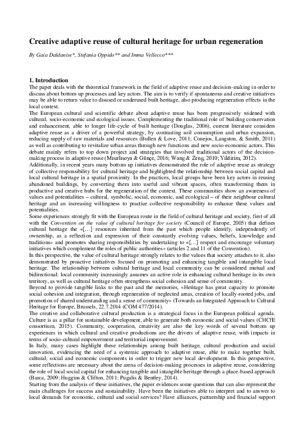 (PDF) Creative adaptive reuse of cultural heritage for urban regeneration