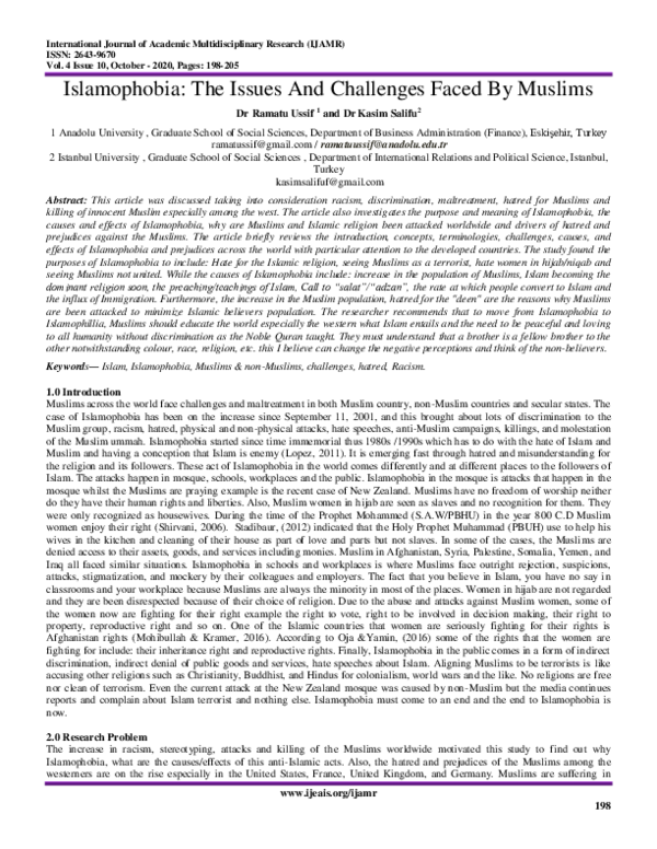 (PDF) Islamophobia: The Issues And Challenges Faced By Muslims