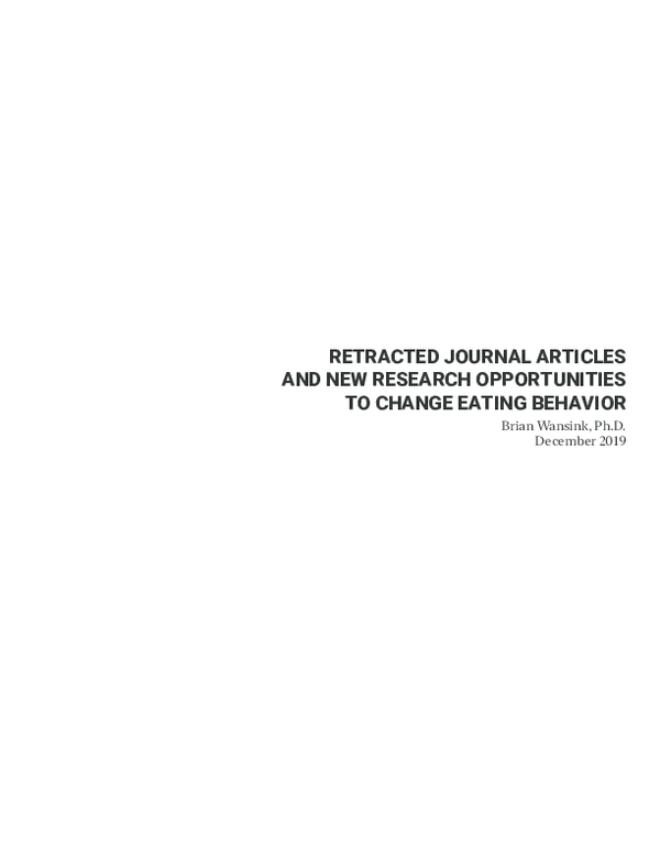(PDF) Retracted Journal Articles and New Research Opportunities to Change Eating Behavior