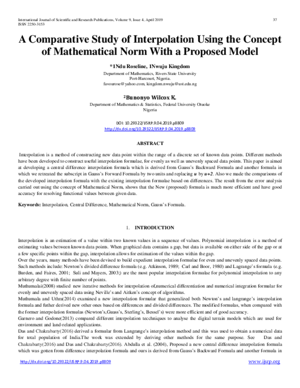 (PDF) A Comparative Study of Interpolation Using the Concept of ...