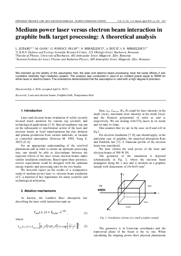 (PDF) Medium power laser versus electron beam interaction in graphite ...