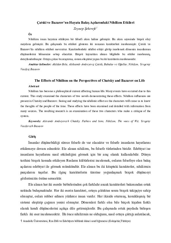 doc the effects of nihilism on the perspectives of chatsky and bazarov on life zeynep sekerefe academia edu