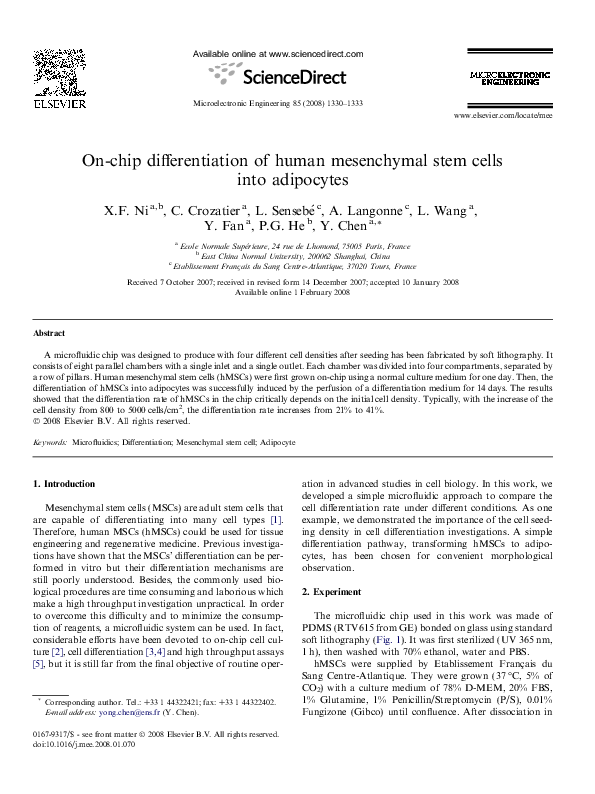 (PDF) On-chip differentiation of human mesenchymal stem cells into ...