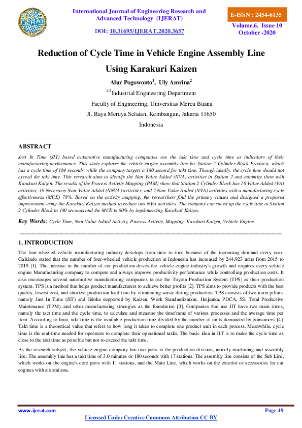 (PDF) Reduction of Cycle Time in Vehicle Engine Assembly Line Using ...