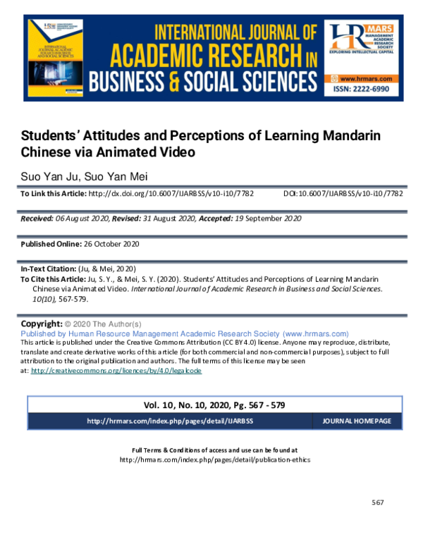 (PDF) Students' Attitudes and Perceptions of Learning Mandarin Chinese ...
