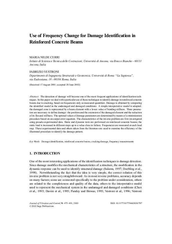 (PDF) Damage Detection in Beam Structures Based on Frequency Measurements