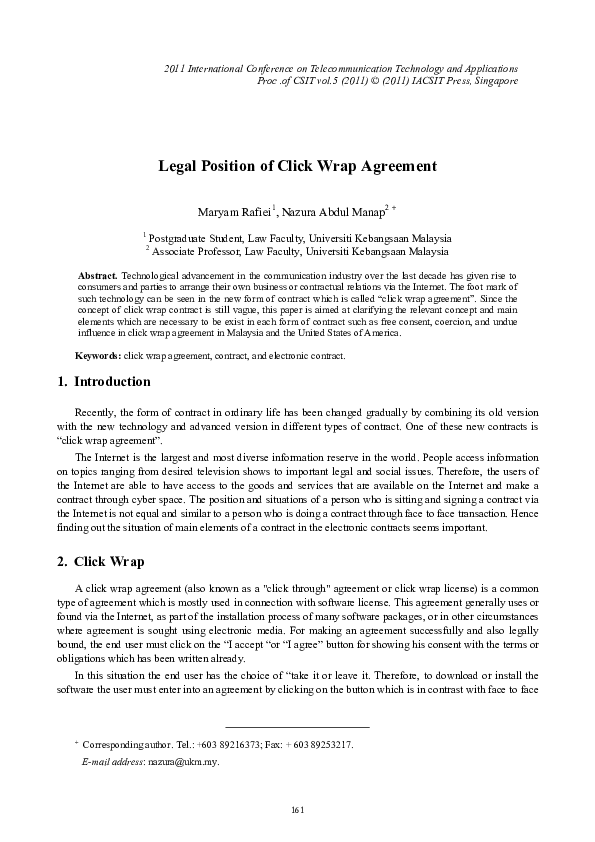 (PDF) Legal Position of Click Wrap Agreement Nazura Abdul Manap