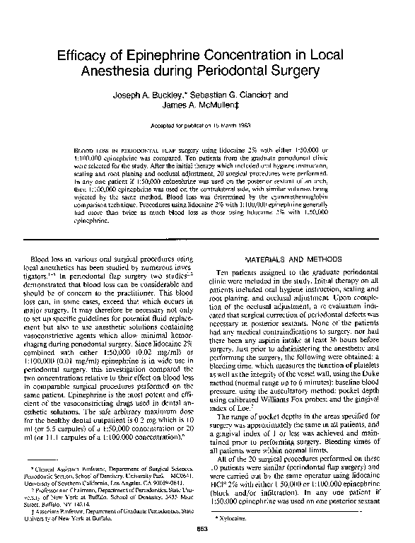 (PDF) Efficacy of Epinephrine Concentration in Local Anesthesia during