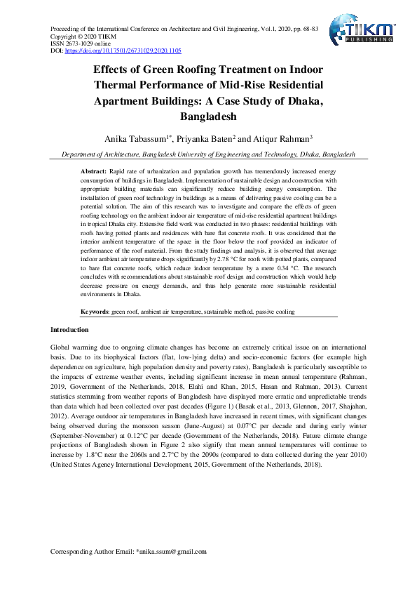 (PDF) Effects of Green Roofing Treatment on Indoor Thermal Performance ...