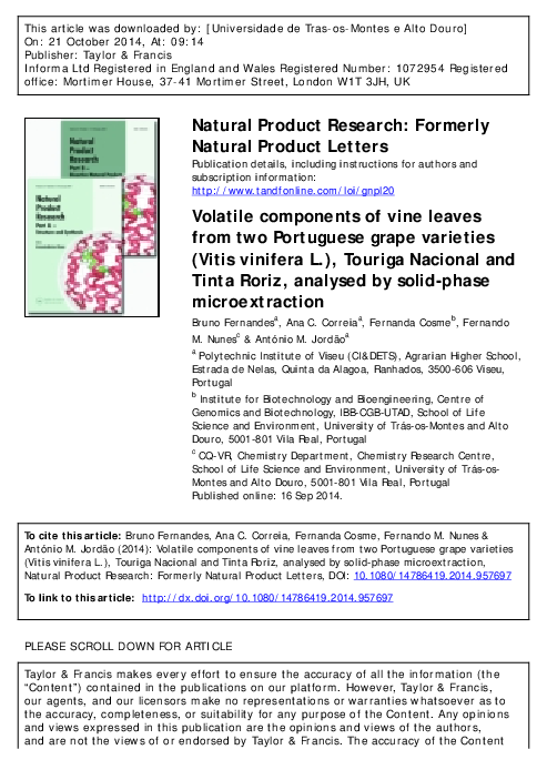 (PDF) Volatile components of vine leaves from two Portuguese grape ...