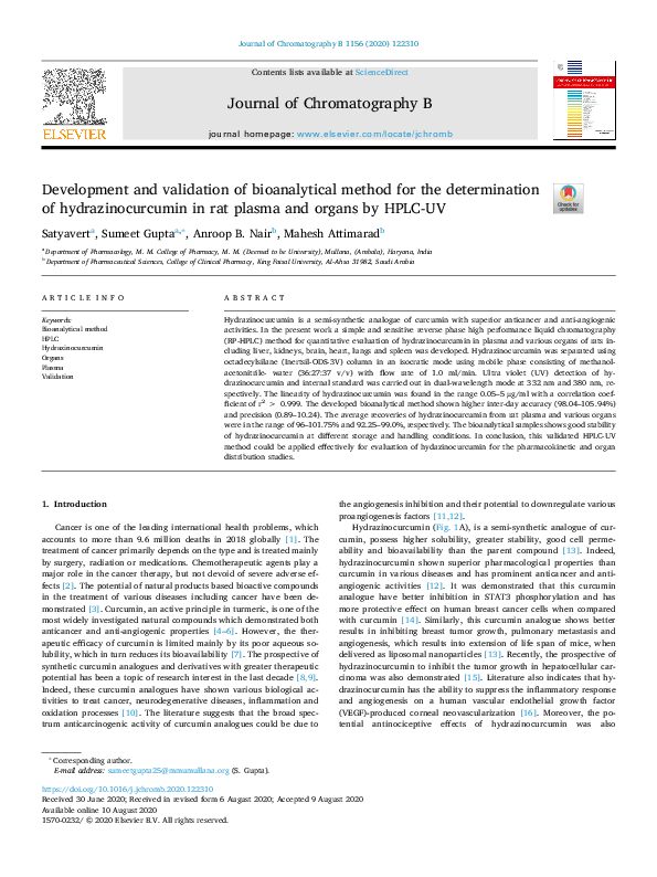 (PDF) Development and validation of bioanalytical method for the ...