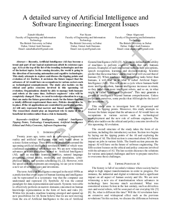 (PDF) A detailed survey of Artificial Intelligence and Software ...