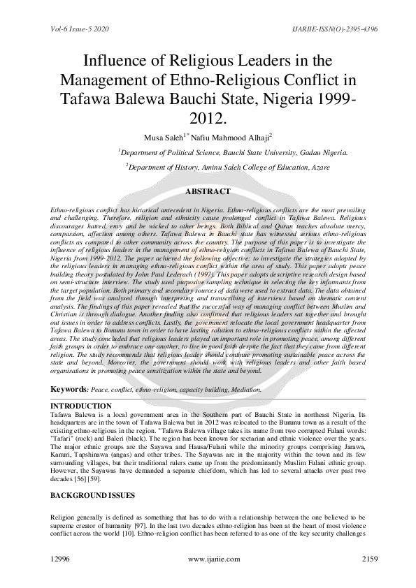 (PDF) Influence of Religious Leaders in the Management of Ethno ...