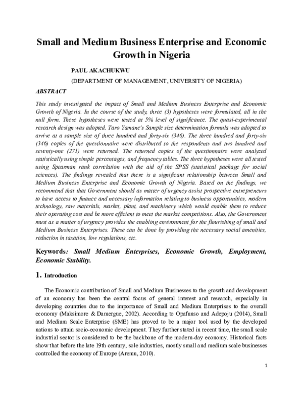 (DOC) Small and Medium Business Enterprise and Economic Growth in Nigeria
