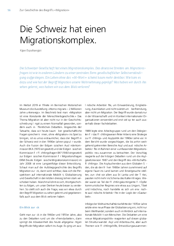 Die Schweiz hat einen Migrationskomplex. Zur Geschichte des Begriffs «Migration»