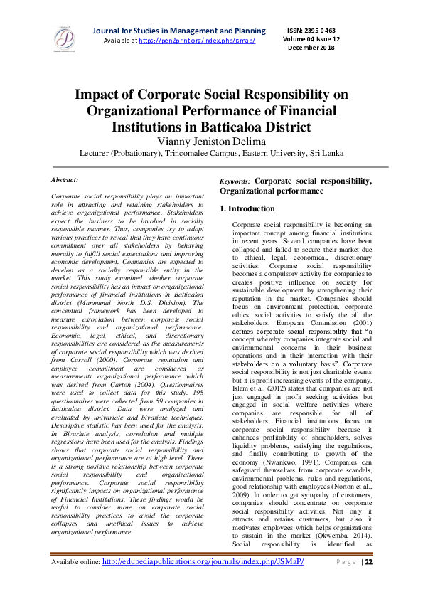 (PDF) Impact of Corporate Social Responsibility on Organizational ...