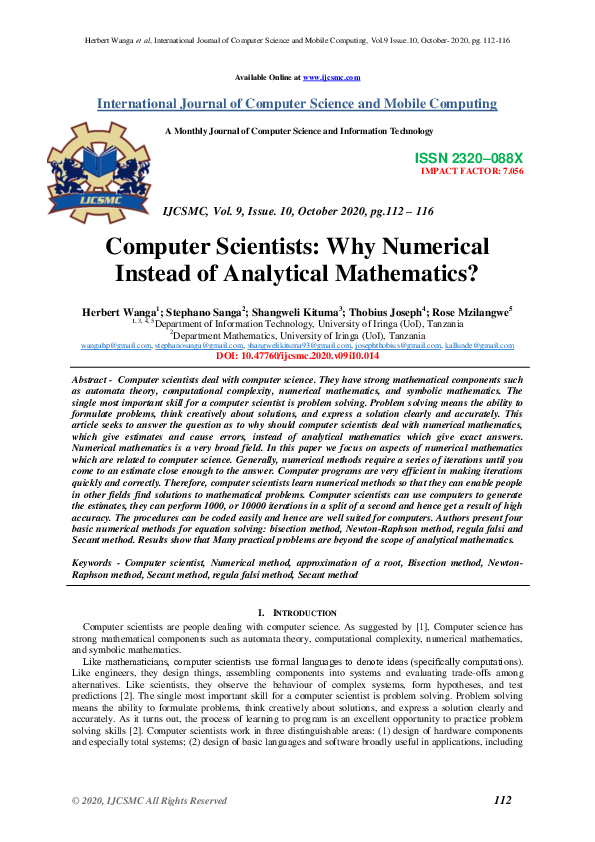 (PDF) Computer Scientists: Why Numerical Instead of Analytical Mathematics?