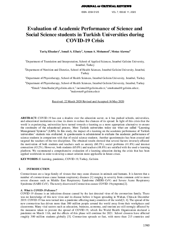 (PDF) JOURNAL OF CRITICAL REVIEWS Evaluation of Academic Performance of ...