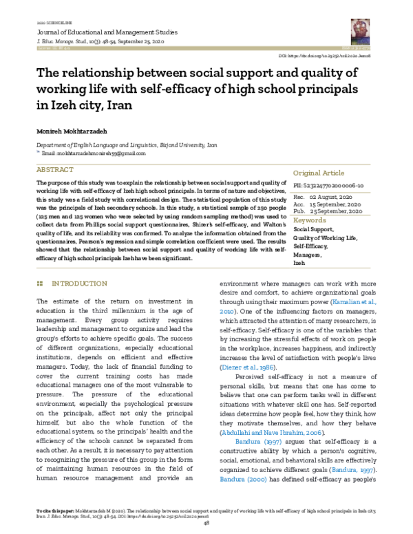 (PDF) The relationship between social support and quality of working ...