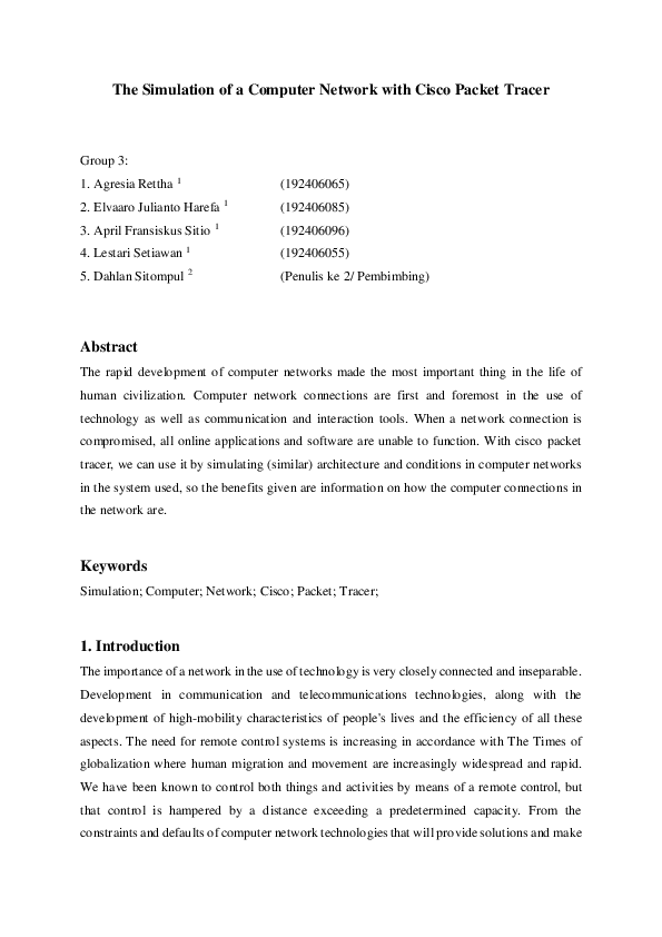 (PDF) The Simulation of a Computer Network with Cisco Packet Tracer