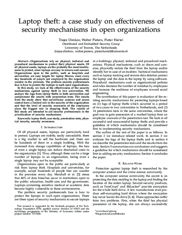 (PDF) Laptop theft: a case study on the effectiveness of security ...