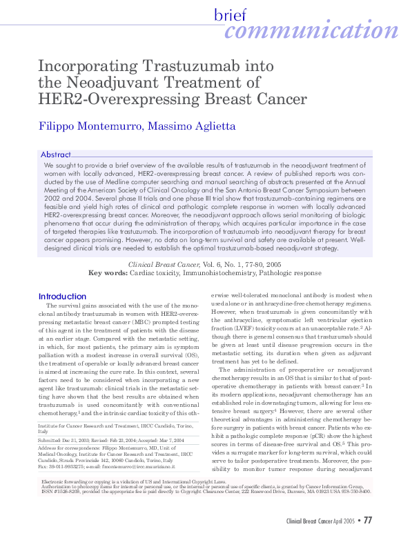 (PDF) Incorporating Trastuzumab into the Neoadjuvant Treatment of HER2 ...