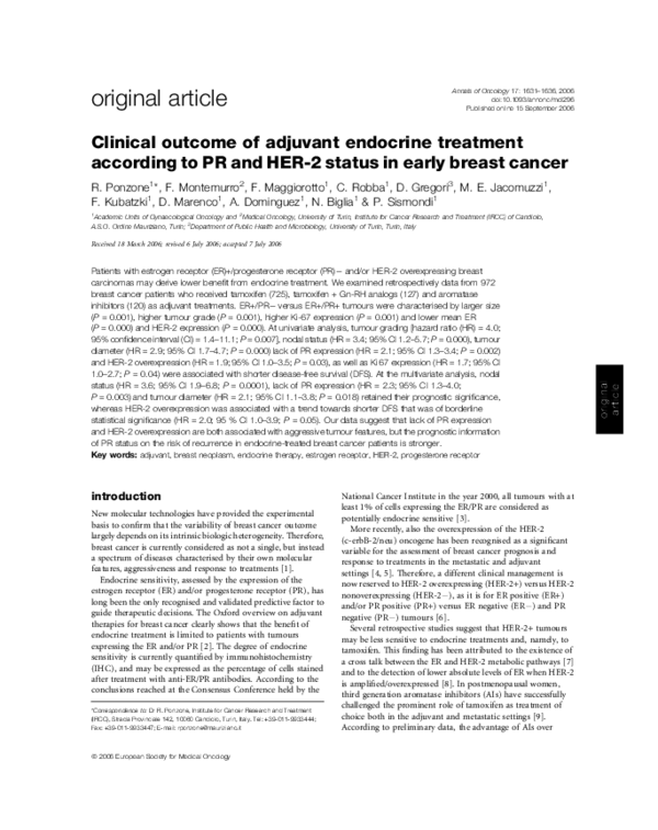 (PDF) Clinical outcome of adjuvant endocrine treatment according to PR ...