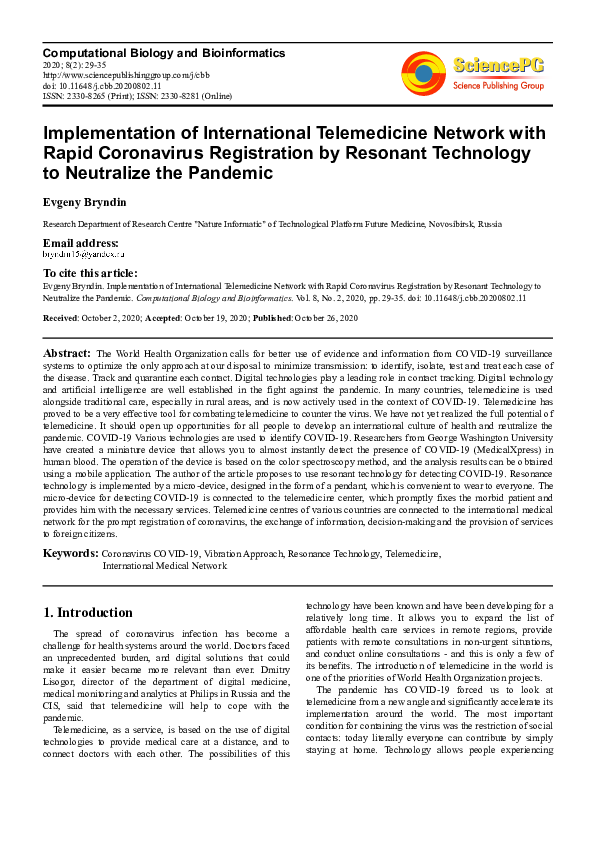 (PDF) Implementation of International Telemedicine Network with Rapid ...