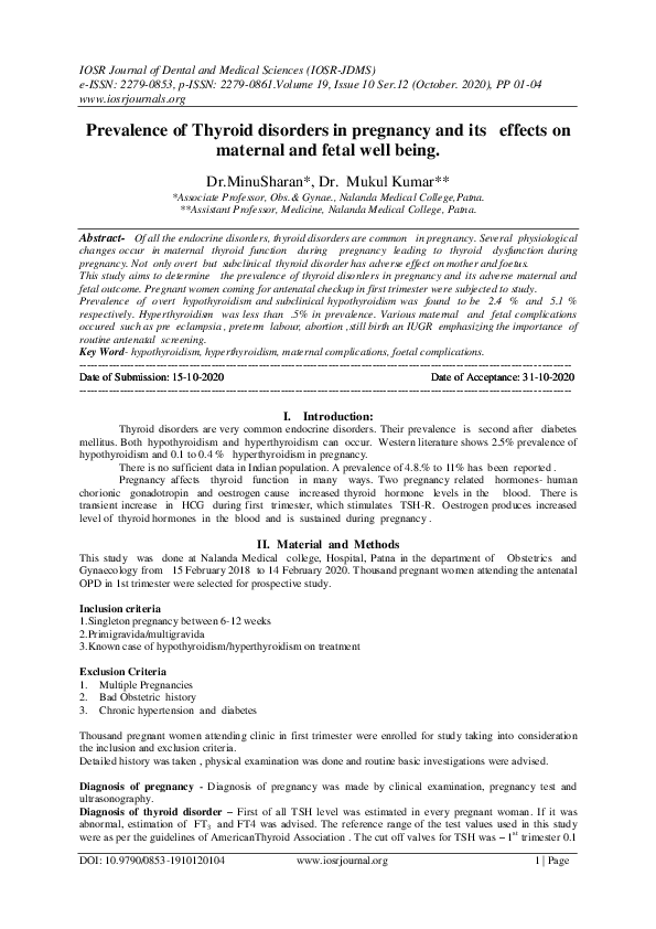 (PDF) Prevalence of Thyroid disorders in pregnancy and its effects on ...