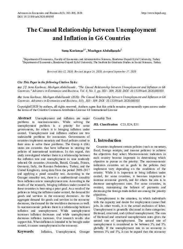 (PDF) The Causal Relationship between Unemployment and Inflation in G6 ...