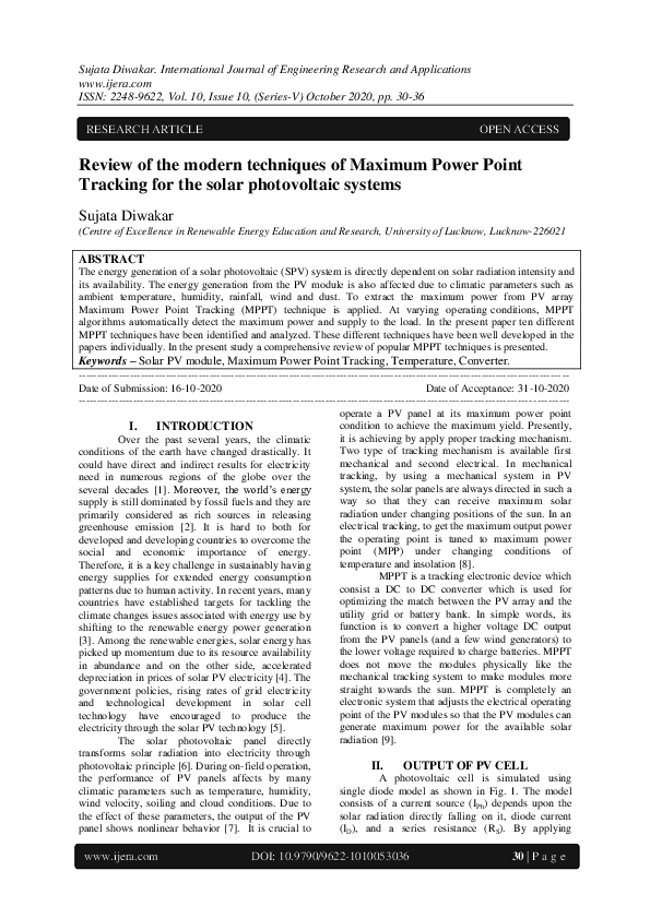 (PDF) Review of the modern techniques of Maximum Power Point Tracking ...