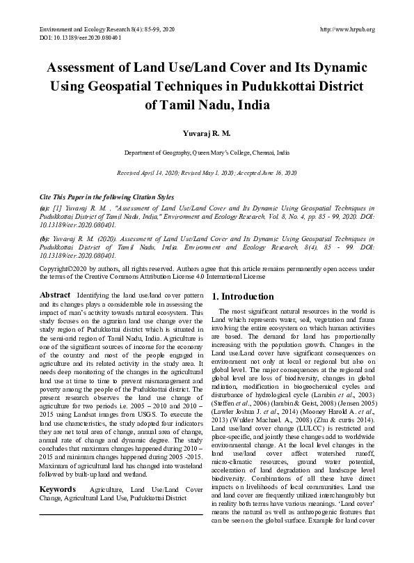 (PDF) Assessment of Land Use/Land Cover and Its Dynamic Using ...