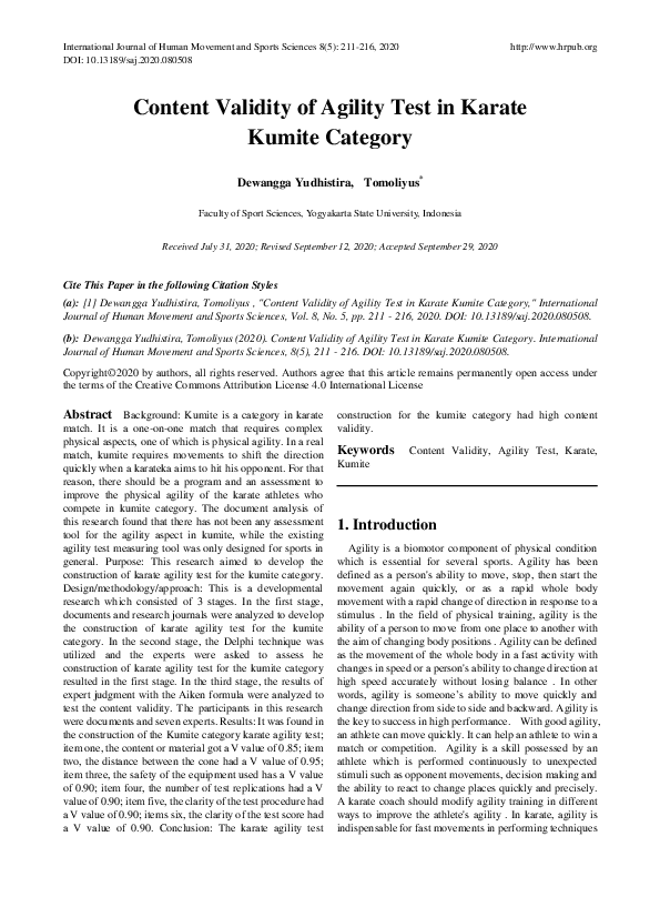 (PDF) Content Validity of Agility Test in Karate Kumite Category