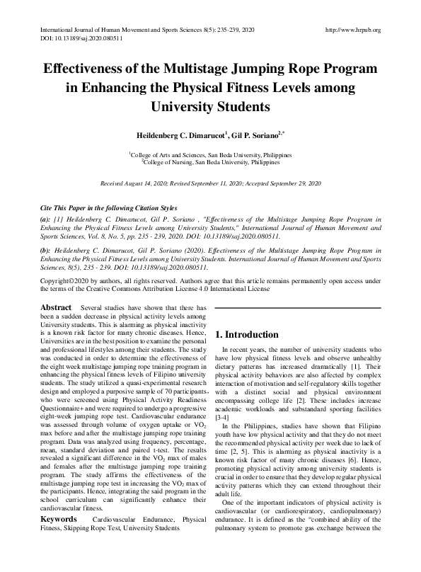 (PDF) Effectiveness of the Multistage Jumping Rope Program in Enhancing ...