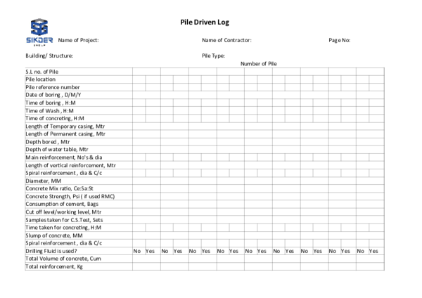 (XLS) Pile Driven Log
